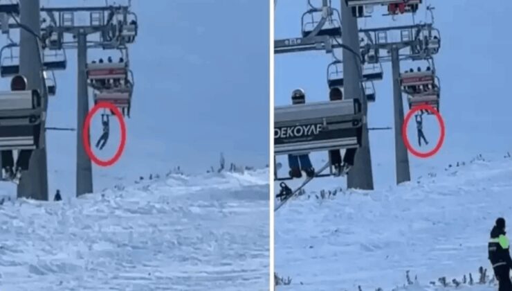 Telesiyejde asılı kaldı!