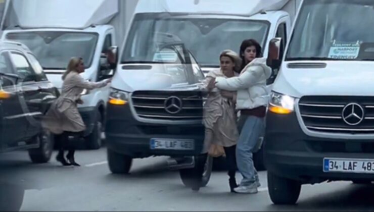 Topuklu çizmeleriyle trafiği birbirine kattı!