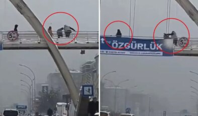 Üst geçitte kar topu atan çocukları yumruklayıp, yerde tekmeledi