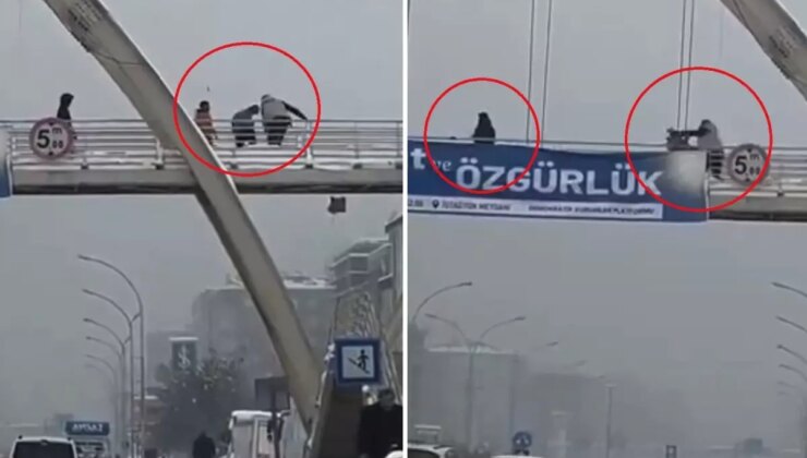 Üst geçitte kar topu atan çocukları yumruklayıp, yerde tekmeledi