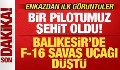 Balıkesir’de F-16 savaş uçağı düştü! Bir pilot şehit oldu! Enkazdan ilk görüntüler