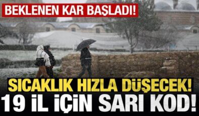 Beklenen kar başladı! Sıcaklık hızla düşecek, Meteoroloji’den 19 il için sarı kodlu uyarı