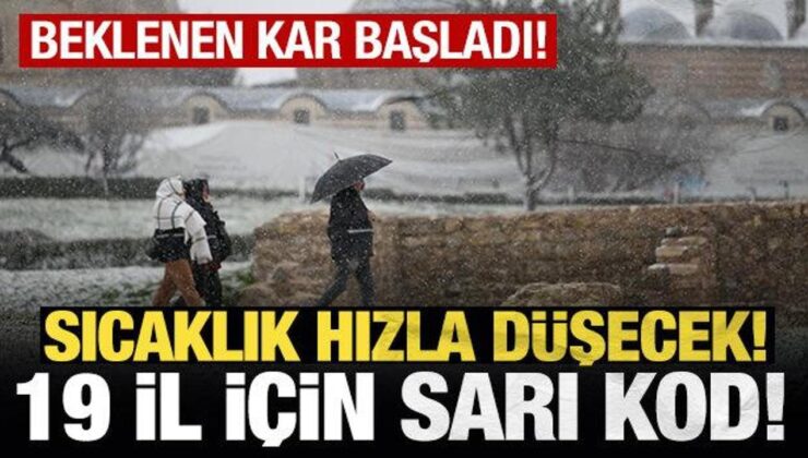 Beklenen kar başladı! Sıcaklık hızla düşecek, Meteoroloji’den 19 il için sarı kodlu uyarı