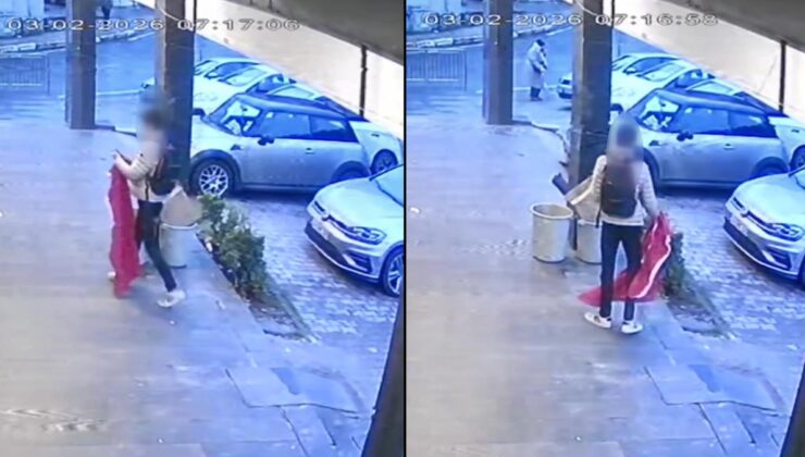 Beylikdüzü'nde Türk bayrağı indirildi: Kopartırcasına çekiyor