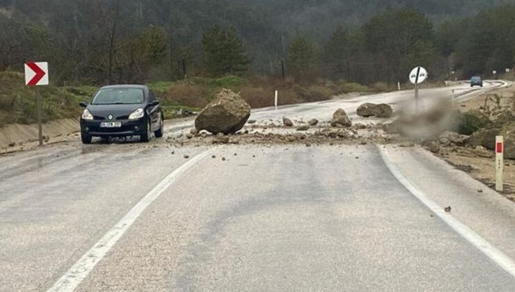Bolu’da kara yoluna kaya parçaları düştü