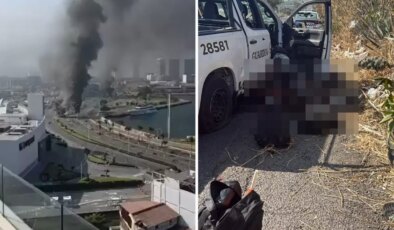 İşte Meksika’dan ilk görüntüler! Polisleri öldürüp yol kenarına attılar