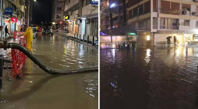 İzmir’de sağanak yağışta cadde ve sokaklar göle döndü