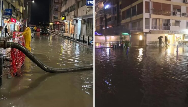 İzmir’de sağanak yağışta cadde ve sokaklar göle döndü