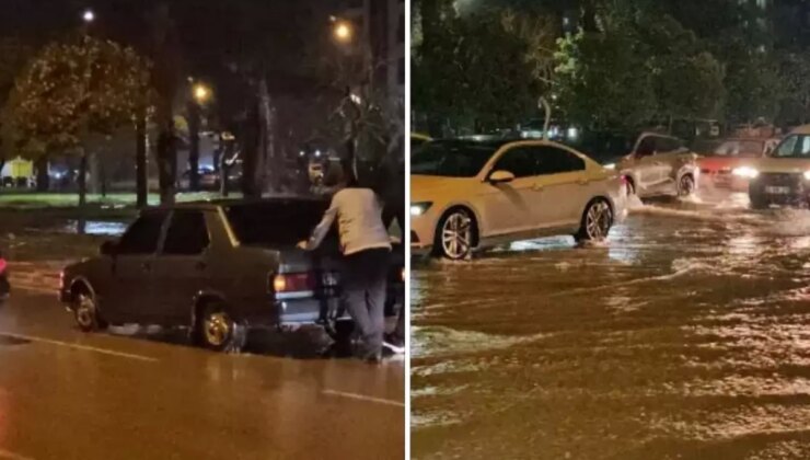 Sağanak yağış hayatı felç etti! Arabalar sular arasında kaldı