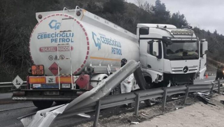 Bilecik’te mazot yüklü tanker karşı şeride geçti