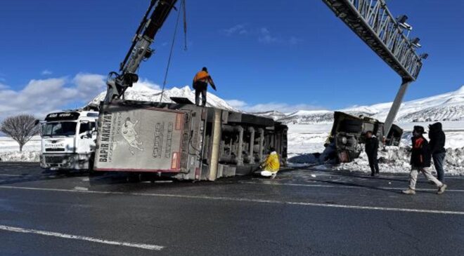 Bitlis’te büyükbaş hayvan yüklü iki tır devrildi! Bazı hayvanlar telef oldu