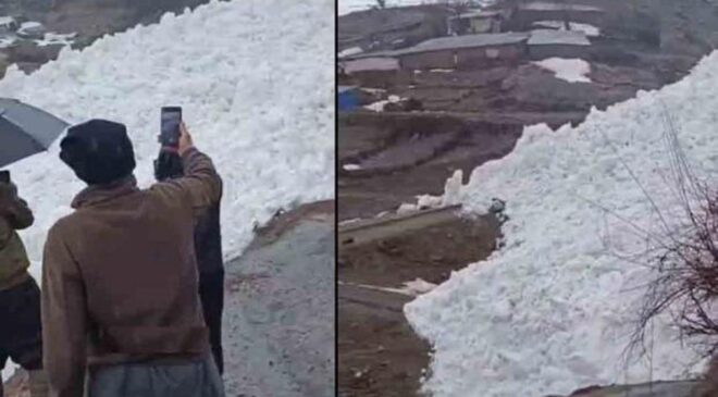 Korku dolu anlar! Çığ evleri teğet geçti: Köylüler o anları kaydetti