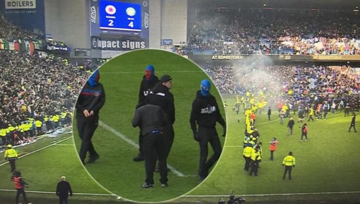 Rangers – Celtic derbisinde holiganlardan maskeli saha işgali! Korku dolu anlar…