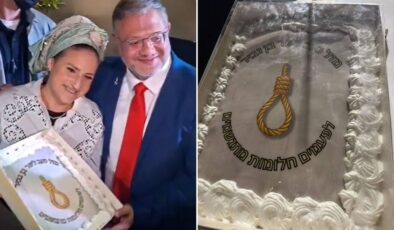 İsrailli bakanın doğum gününde skandal "urgan" pastası: Bazen hayaller gerçek olur