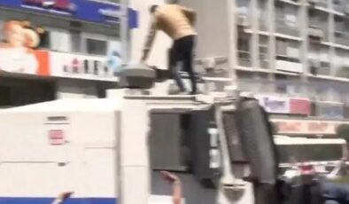 İzmir’de TOMA’ya çıkıp tekmelemişti: O şüpheli tutuklandı