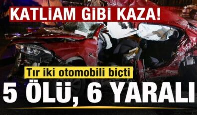 Katliam gibi kaza: Tır iki otomobili biçti! 5 ölü, 6 yaralı