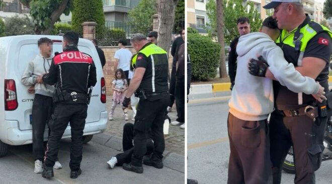 Kaza yapıp yakalanan motosiklet sürücüsü, kesilen cezayı duyunca polise sarılıp ağladı