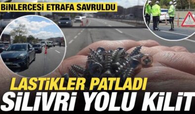 Silivri’de vida kabusu: Etrafa saçılan vidalar lastikleri patlattı, yol 2 saat kapandı