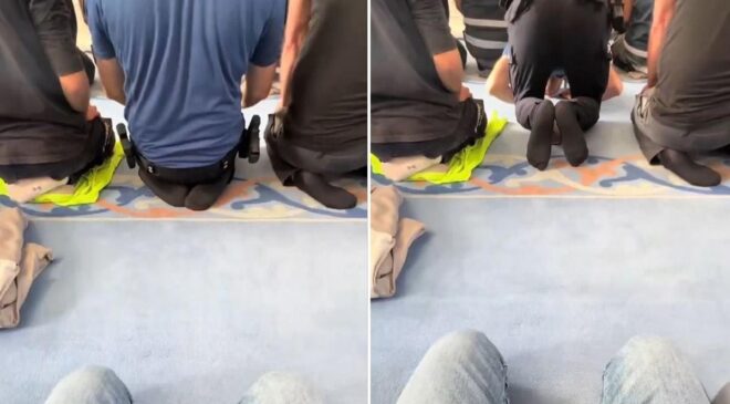 Vatandaş, önünde namaz kılan polisi kayda aldı: Düştüğü not bomba