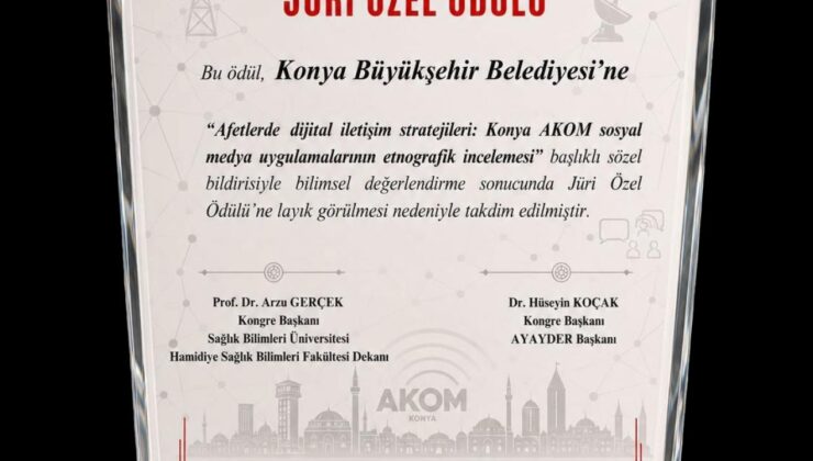 Konya AKOM’a uluslararası kongreden jüri özel ödülü