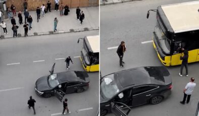 Önce başka otomobile sonra otobüse çarptı, aracının aldığı hasarı görünce sinirlerine hakim olamadı