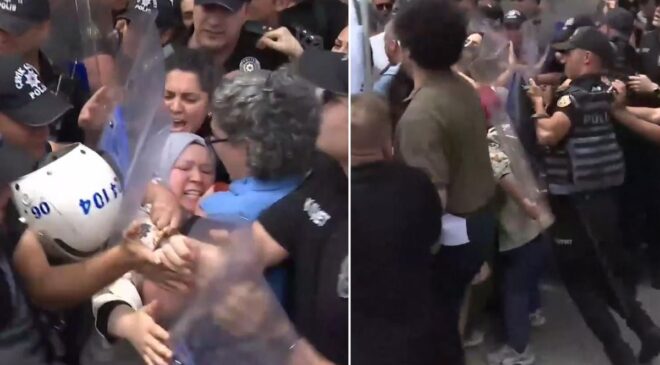 TBMM önünde basın açıklaması yapmak isteyen öğretmenlere polis müdahalesi